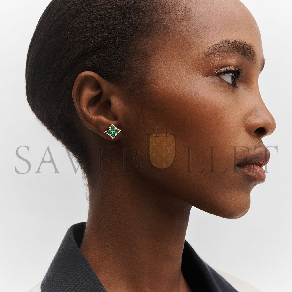 l**is V*t*n color blossom bb rose gold and malachite sun pattern stud earrings - single q96672